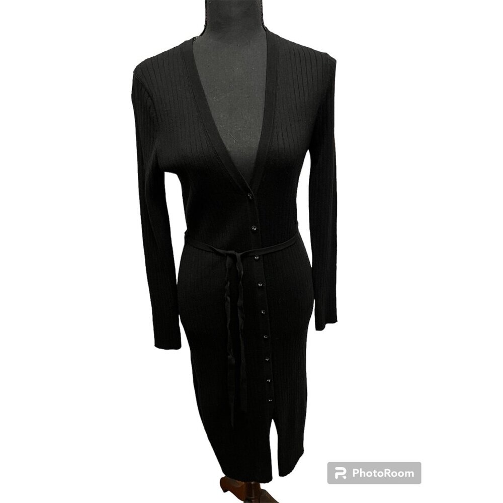Victoria's‎ Secret Black Ribbed Knit Button Front Midi Dress Cardigan NWT XS/S
